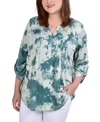NY COLLECTION PLUS SIZE KNIT 3/4 SLEEVE ROLL TAB TOP