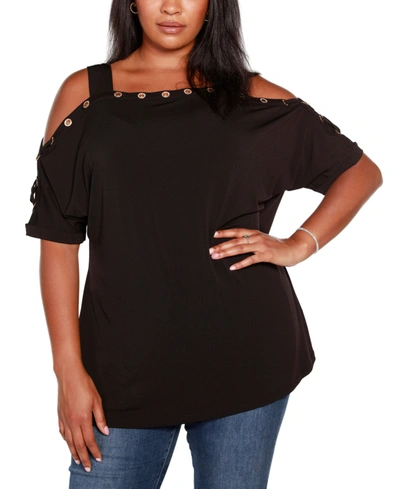 Belldini Plus Size Cold Shoulder Top In Black