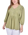 NY COLLECTION PLUS SIZE 3/4 SLEEVE KNIT GAUZE TOP
