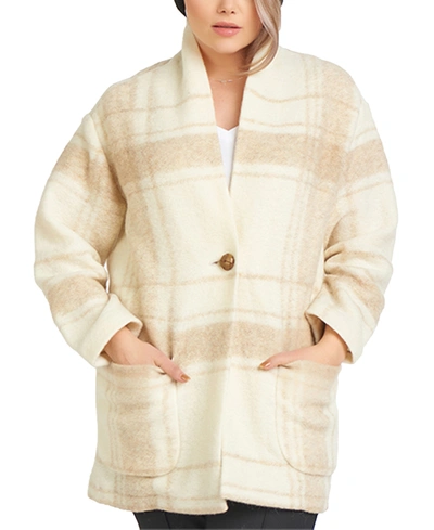 Black Tape Plus Size Plaid Cocoon Jacket In Birch Check