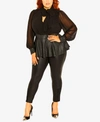 City Chic Night Sky Tie Neck Sequin Peplum Blouse In Black