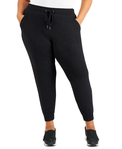 Ideology Plus Size Drawstring Knit Joggers, Created For Macy's In Deep Black