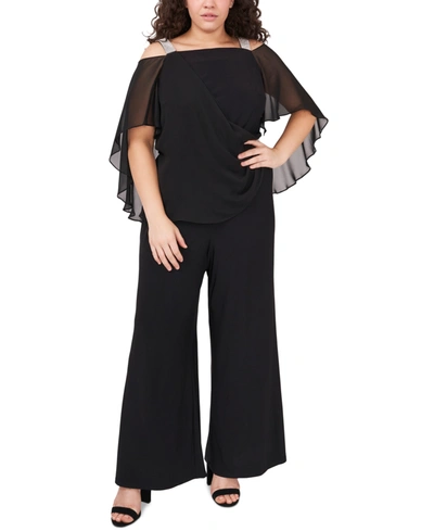 Msk Plus Size Embellished Cape-overlay Jumpsuit In Black