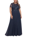 Xscape Plus Size Embellished Chiffon Ball Gown In Charcoal