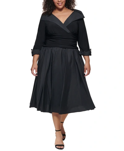 Jessica Howard Plus Size Portrait-collar Dress In Black