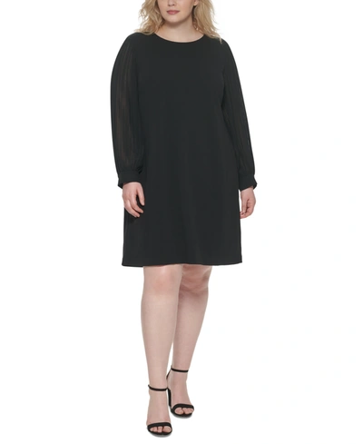 Tommy Hilfiger Plus Size Chiffon-sleeve Shift Dress In Black