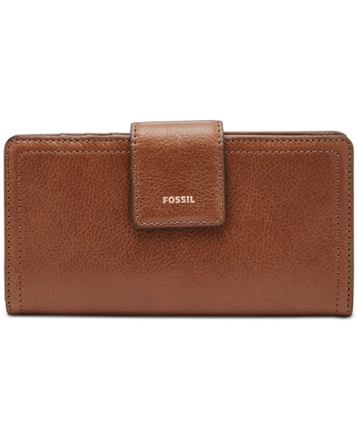 Fossil Logan Leather Rfid Tab Clutch Wallet In Red