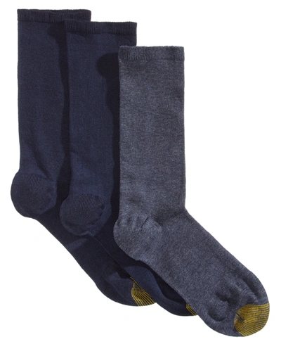 Gold Toe 3 Pack Women's Non-binding Flat-knit Crew Socks In Asst - New Navy,denim,new Navy
