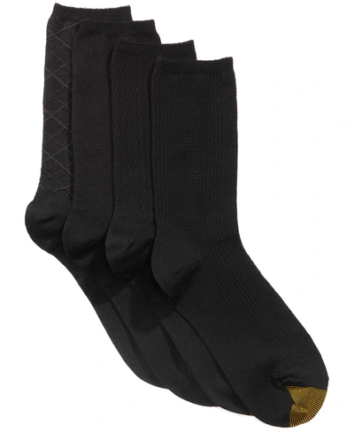 Gold Toe Women's 4-pack Casual Textured Crew Socks, Created For Macys In Black