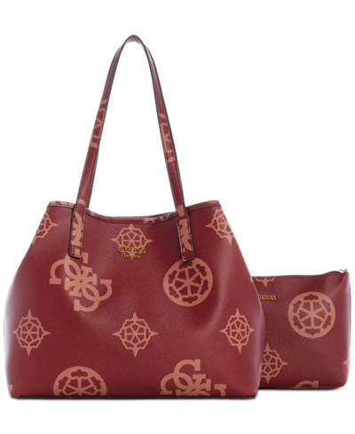 Guess Vikky 2-in-1 Tote In Merlot Logo