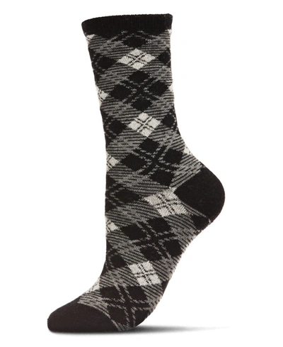 Memoi Women's Diamond Overlay Cashmere Blend Crew Socks In Black