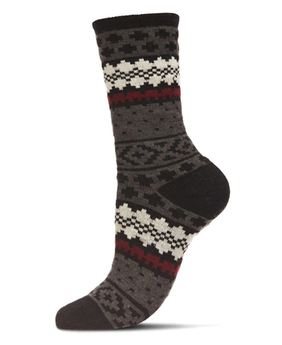 Memoi Women's Winter Fairisle Cashmere Blend Crew Socks In Black