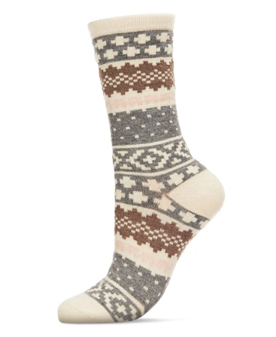 Memoi Women's Winter Fairisle Cashmere Blend Crew Socks In Ivory