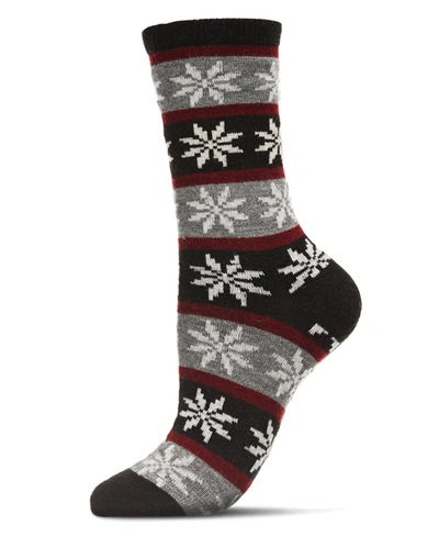 Memoi Women's Flake Fairisle Cashmere Crew Socks In Black