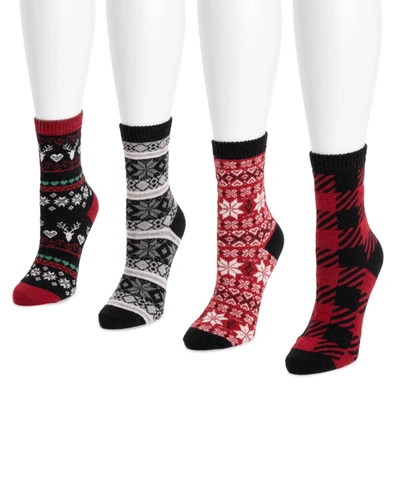 Muk Luks Women's 4 Pair Pack Holiday Sock Set In Classic