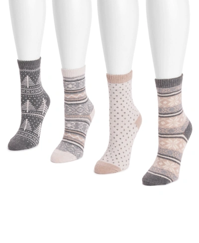 Muk Luks Women's 4 Pair Pack Holiday Sock Set In Winter Shimmer Pk