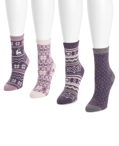 Muk Luks Women's 4 Pair Pack Holiday Sock Set In Purple
