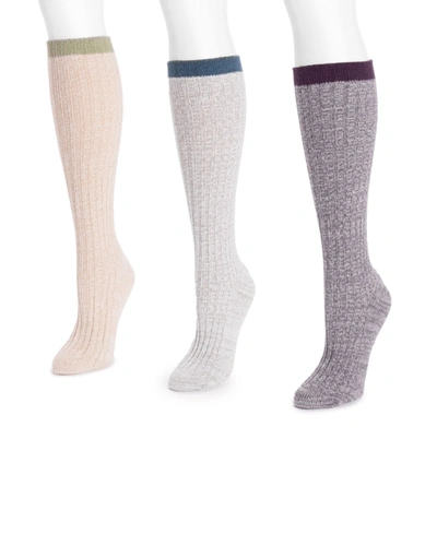 Muk Luks Women's 3 Pair Pack Slouch Socks, One Size In Cool Tones