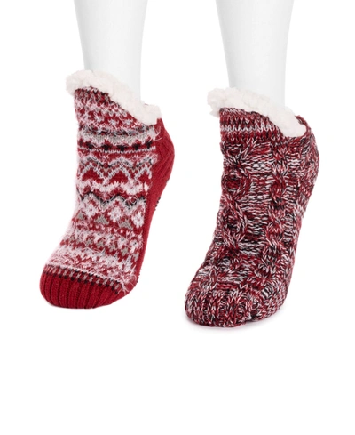 Muk Luks Women's 2-pair Short Cabin Socks Set In Candy Apple