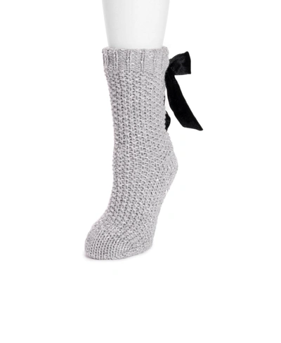 Muk Luks Women's Ribbon Cabin Socks In Gray/ebony