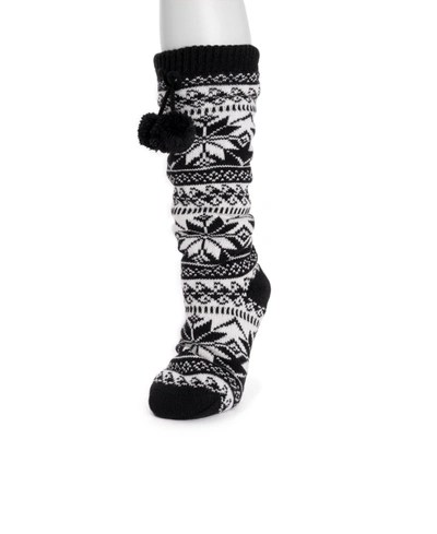 Muk Luks Women's Pom Lounge Socks In Ebony