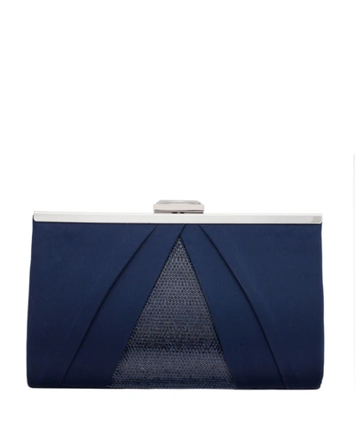 Nina Women's Pleated Stain Crystal Frame Clutch In Navy