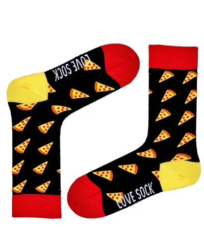 Love Sock Company Pizza Organic Cotton Fun Food Novelty Crew Socks In Black