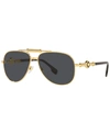Versace Dark Grey Aviator Unisex Sunglasses Ve2236 100287 59 In Gold-tone