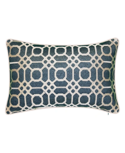 Ediehome Raffia Geometric Embroidery Lumbar Decorative Pillow, 13 X 21 In Navy,white