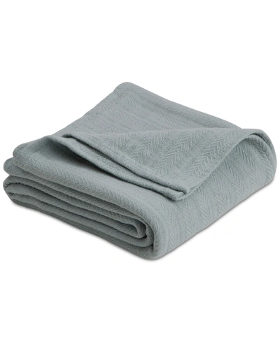 Vellux Cotton Textured Chevron Woven Twin Blanket Bedding In Gray Mist