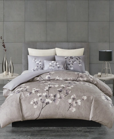 Natori N  Sakura Blossom Cotton Sateen 3-pc. Comforter Set, Full/queen In Lilac