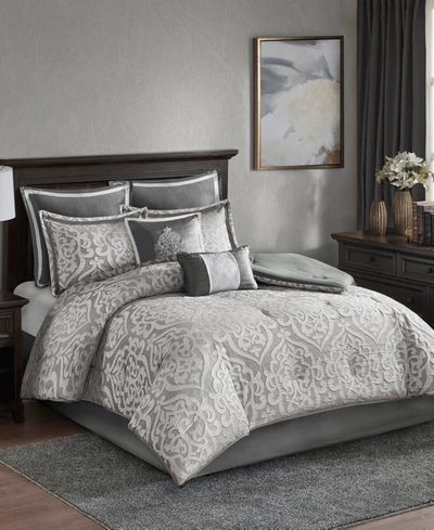 Madison Park Odette California King 8 Piece Jacquard Comforter Set Bedding In Navy