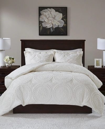 Madison Park Arya Embroidered Medallion Faux Fur 3-pc. Comforter Set, Full/queen In Ivory