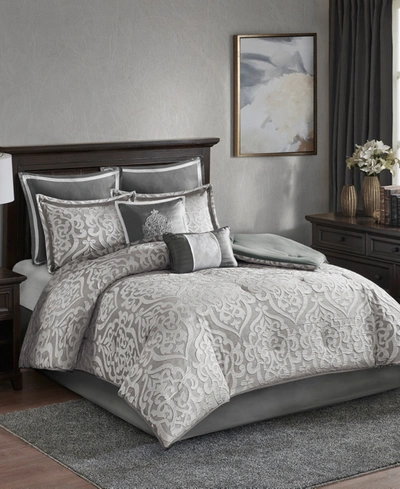 Madison Park Odette Queen 8 Piece Jacquard Comforter Set Bedding In Navy