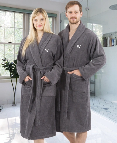 Linum Home 100% Turkish Cotton Personalized Terry Bath Robe In Gray