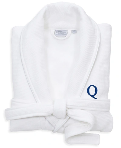Linum Home Personalized 100% Turkish Cotton Waffle Terry Bathrobe With Satin Piped Trim In White