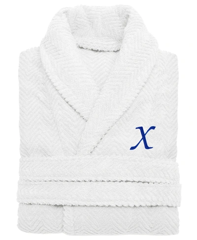 Linum Home 100% Turkish Cotton Personalized Unisex Herringbone Bath Robe In White