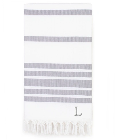 Linum Home Personalized Herringbone Pestemal Beach Towel Bedding In Gray