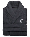 Linum Home 100% Turkish Cotton Personalized Unisex Herringbone Bath Robe In Gray