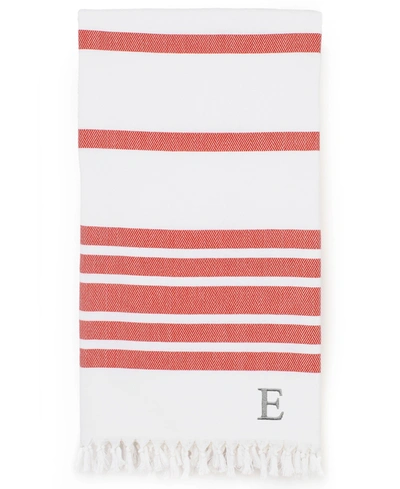 Linum Home Personalized Herringbone Pestemal Beach Towel Bedding In Red