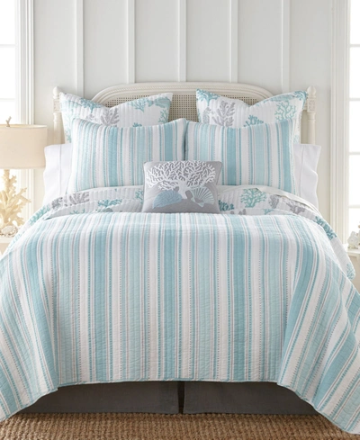 Levtex Cape Coral Stripe Reversible Twin Quilt Set In Teal