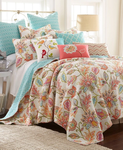 Levtex Sophia Floral Reversible King Quilt Set In Coral