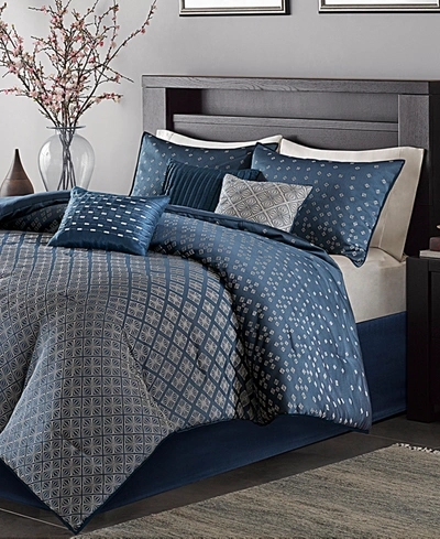 Madison Park Biloxi 7-pc. Geometric Jacquard Queen Comforter Set Bedding In Navy