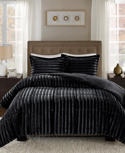 Madison Park Duke Reversible Faux Fur 3-pc. Comforter Set, Full/queen In Black