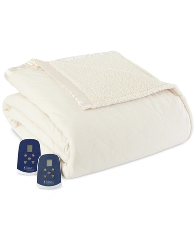 Shavel Reversible Micro Flannel To Sherpa Full Electric Blanket Bedding In Ivory
