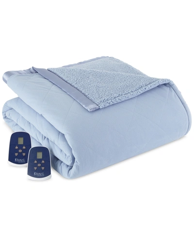 Shavel Reversible Micro Flannel To Sherpa Full Electric Blanket Bedding In Wedgewood
