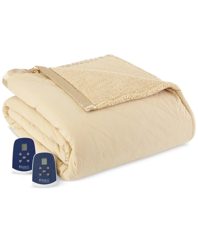 Shavel Reversible Micro Flannel To Sherpa Twin Electric Blanket Bedding In Chino