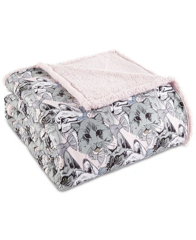 Shavel Micro Flannel To Sherpa Full/queen Blanket In Cat Collage