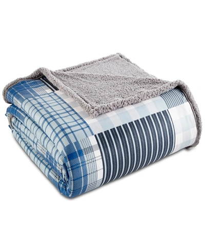 Shavel Micro Flannel To Sherpa Twin Blanket Bedding In Smokey Mt. Plaid