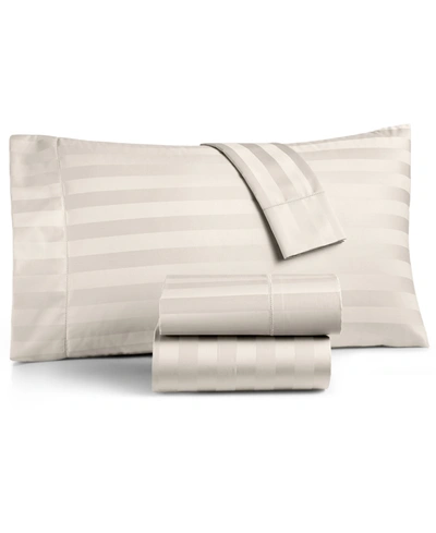 Charter Club Damask 1.5" Stripe 550 Thread Count 100% Cotton 17" Fitted Sheet, Twin, Created For Macy's In Neo Natural